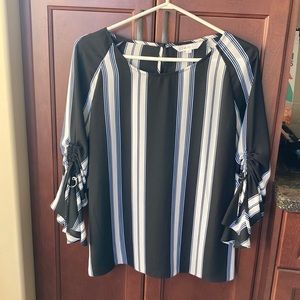2/$15 Cleo Blue/Black/White Striped Top Size M